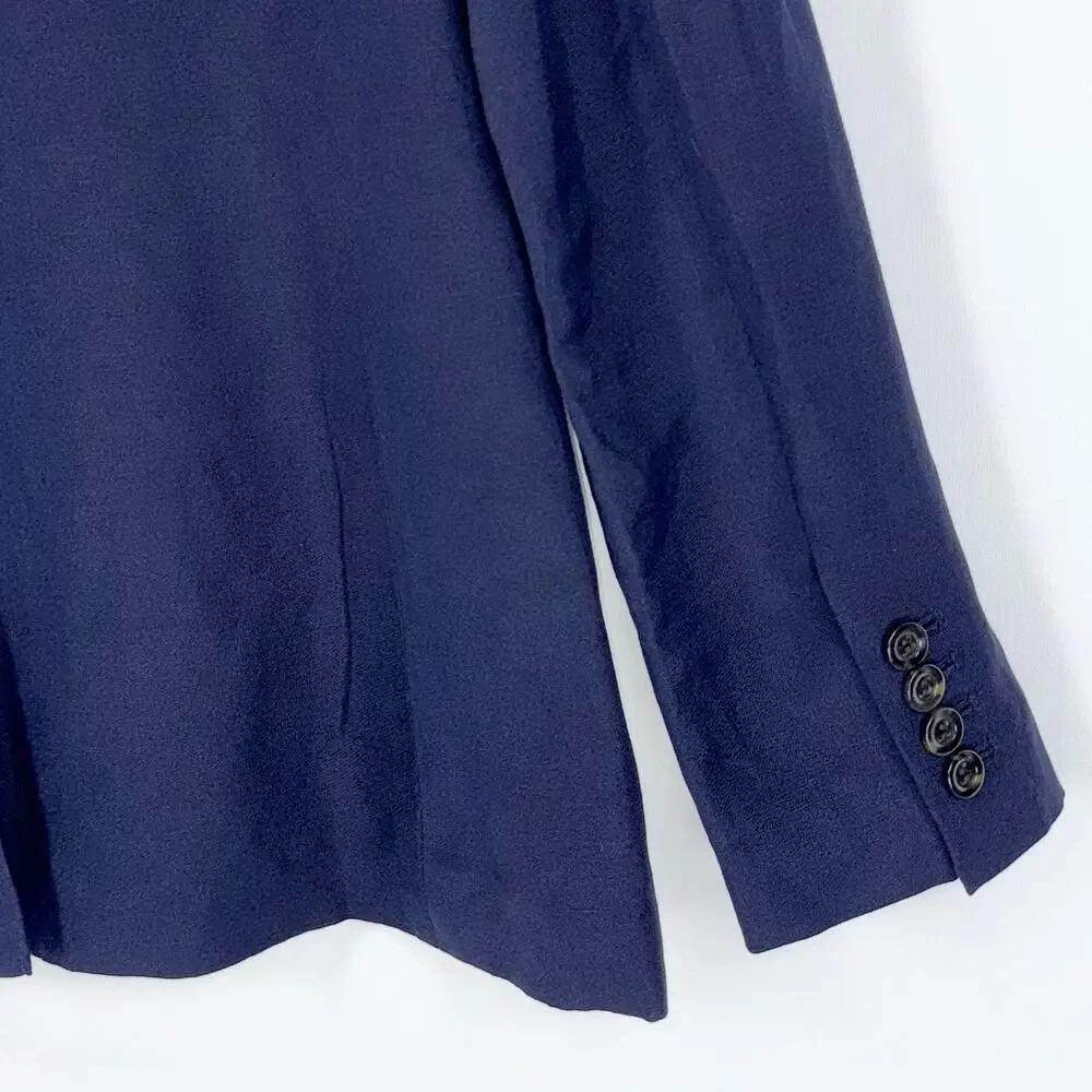 Ann Taylor Classic Linen Blend Blazer Jacket Women's 6 Navy Blue